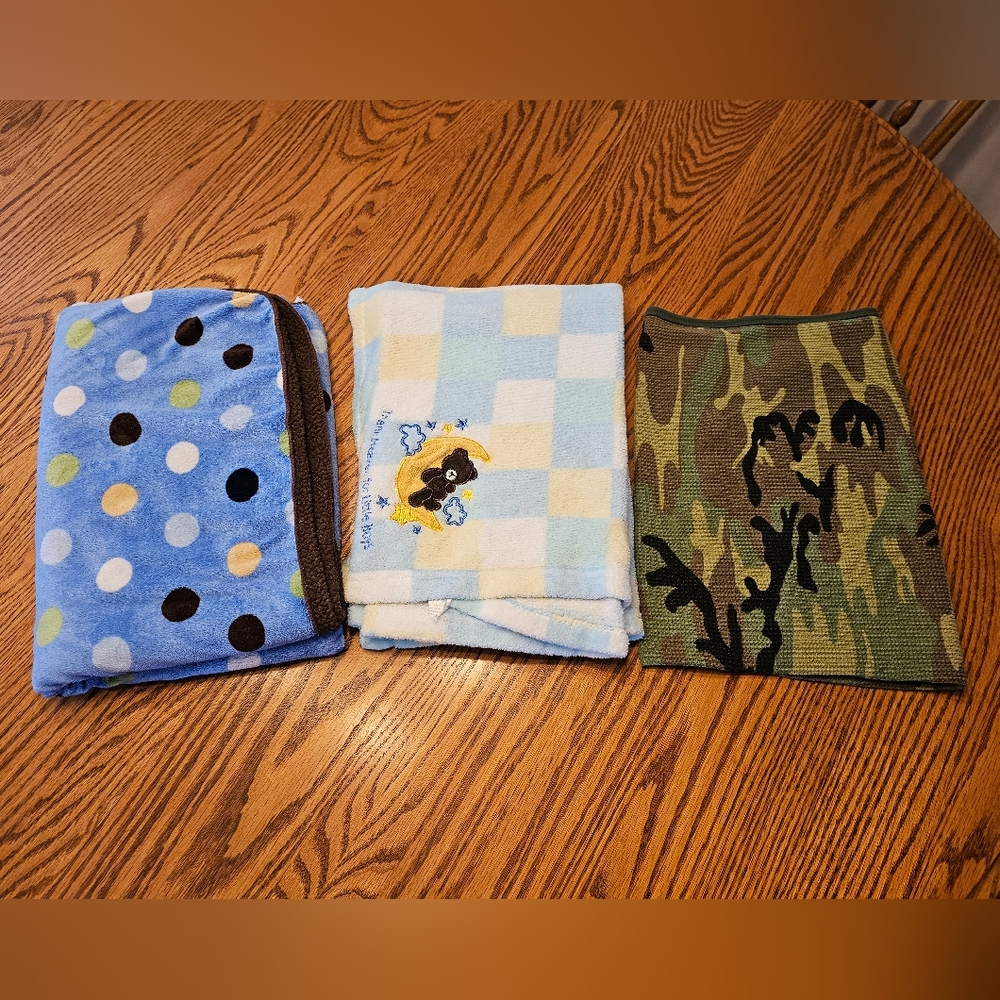Bundle Of Three Baby Boy Receiving Blankets